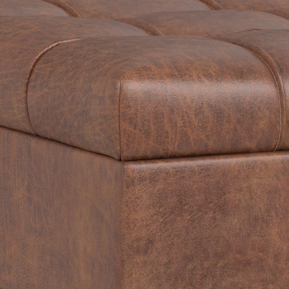 Mariah Coffee Table Storage Ottoman, Distressed Saddle Brown