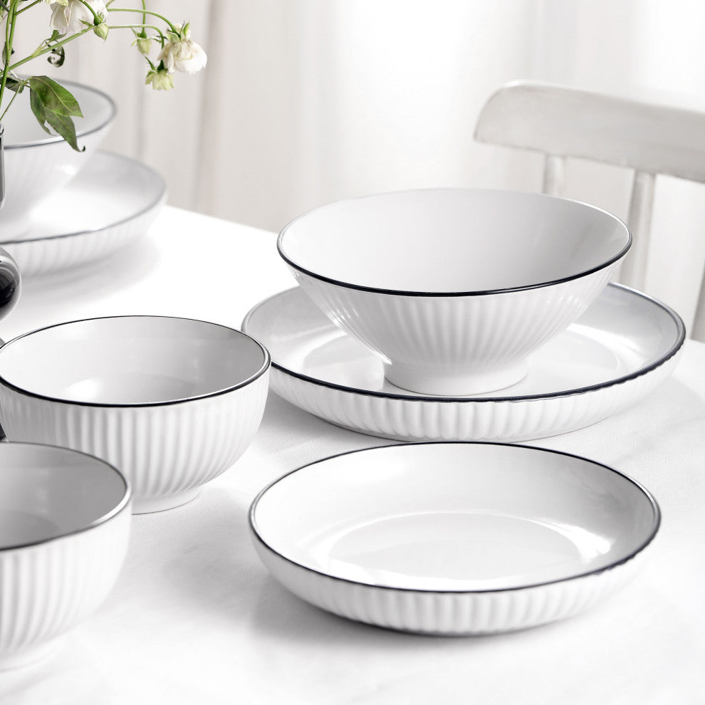 Christian Siriano Lustra Stoneware 16 Piece Dinnerware Set, White