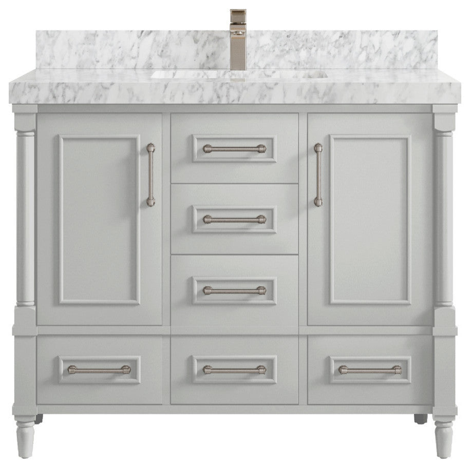 Aberdeen 42 Single Sink Bath Vanity in Coventry Gray 2" Carrara Marble