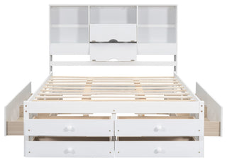 Gewnee win Size Wood Platform Bed with House-shaped Headboard in White