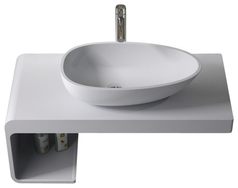 ADM Oval Countertop Vessel Sink, White, 24", Matte White