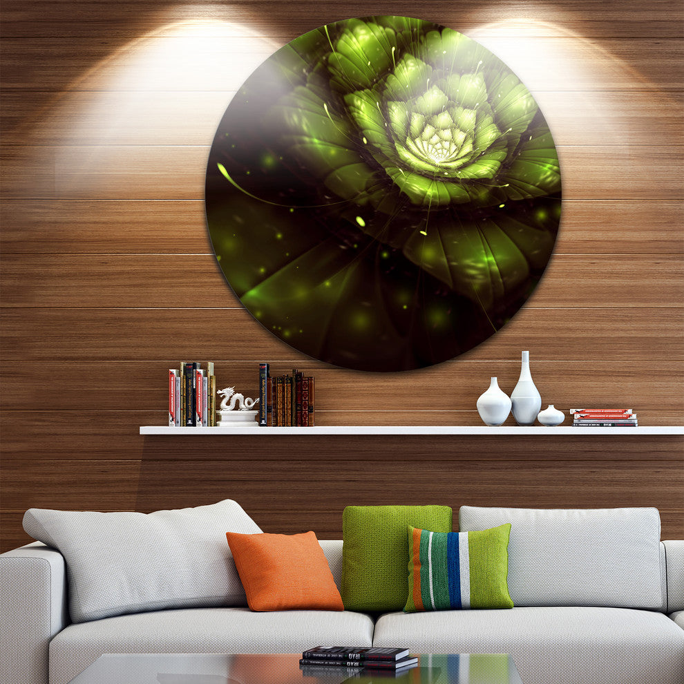Green Flower With Sun Rays, Floral Digital Art Disc Metal Wall Art, 11"