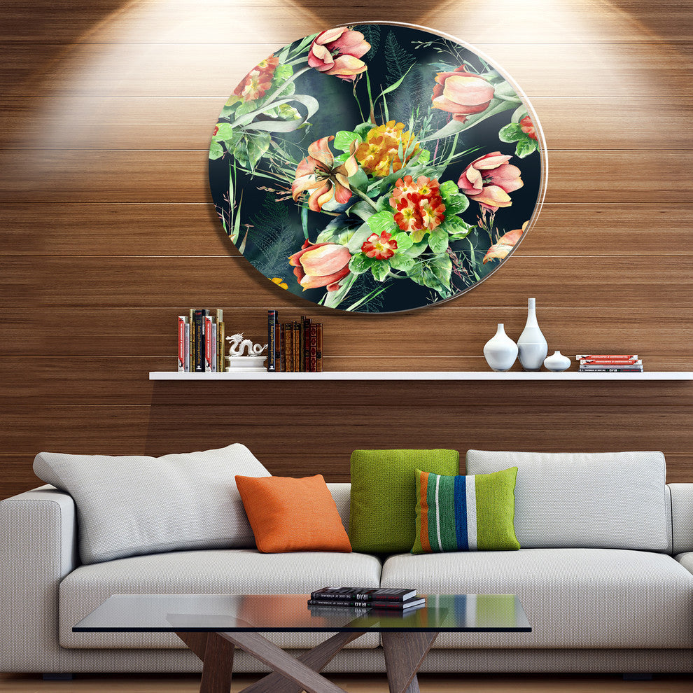 Spring Floral Seamless Pattern, Floral Large Disc Metal Wall Art, 38"