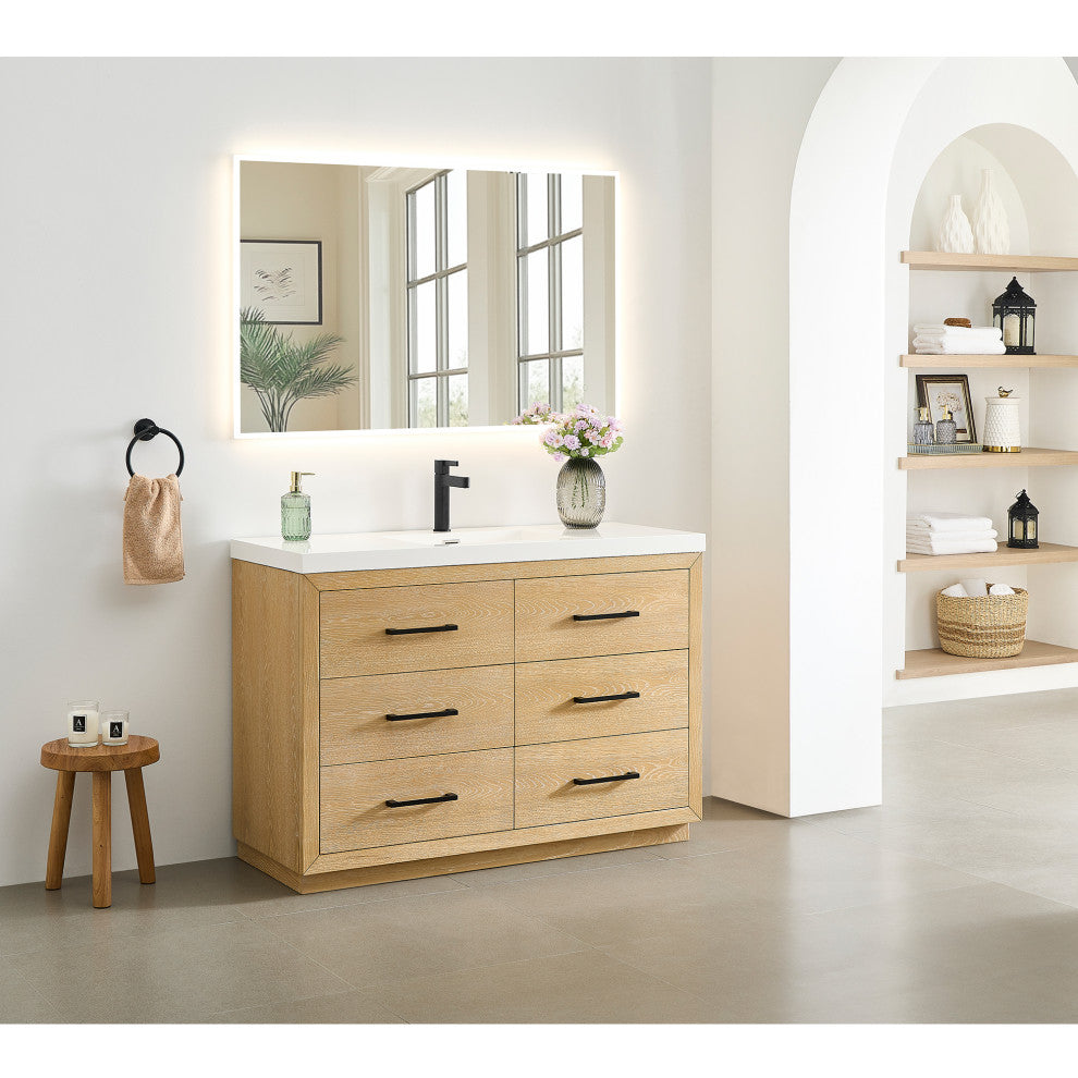 Sigrid Bathroom Vanity, White Oak, 48", No Mirror