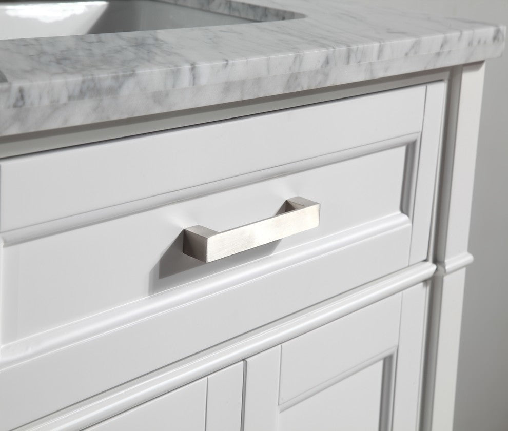 Vanity Set With Carrara Marble Top, 24", White, Led Sensor-Switch Mirror