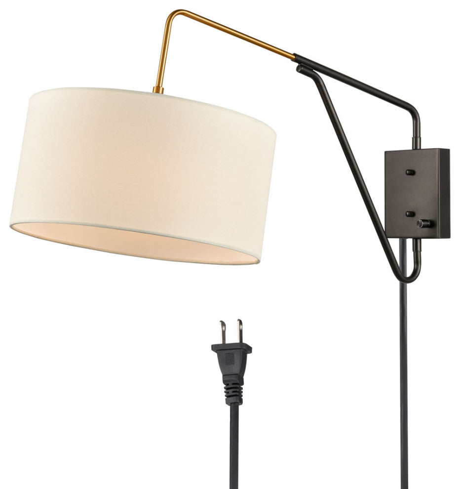 Swing Arm Wall Lamp,Plug in Wall Mount Light with Off-White Fabric Shade