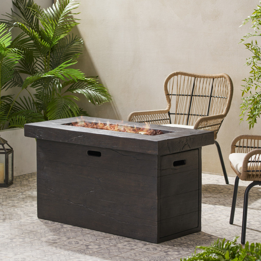 GDF Studio Crawford Outdoor Rectangular Fire Pit, Brown