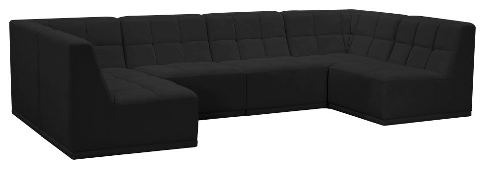 Relax Velvet Upholstered 6-Piece U-Shaped Modular Sectional, Black