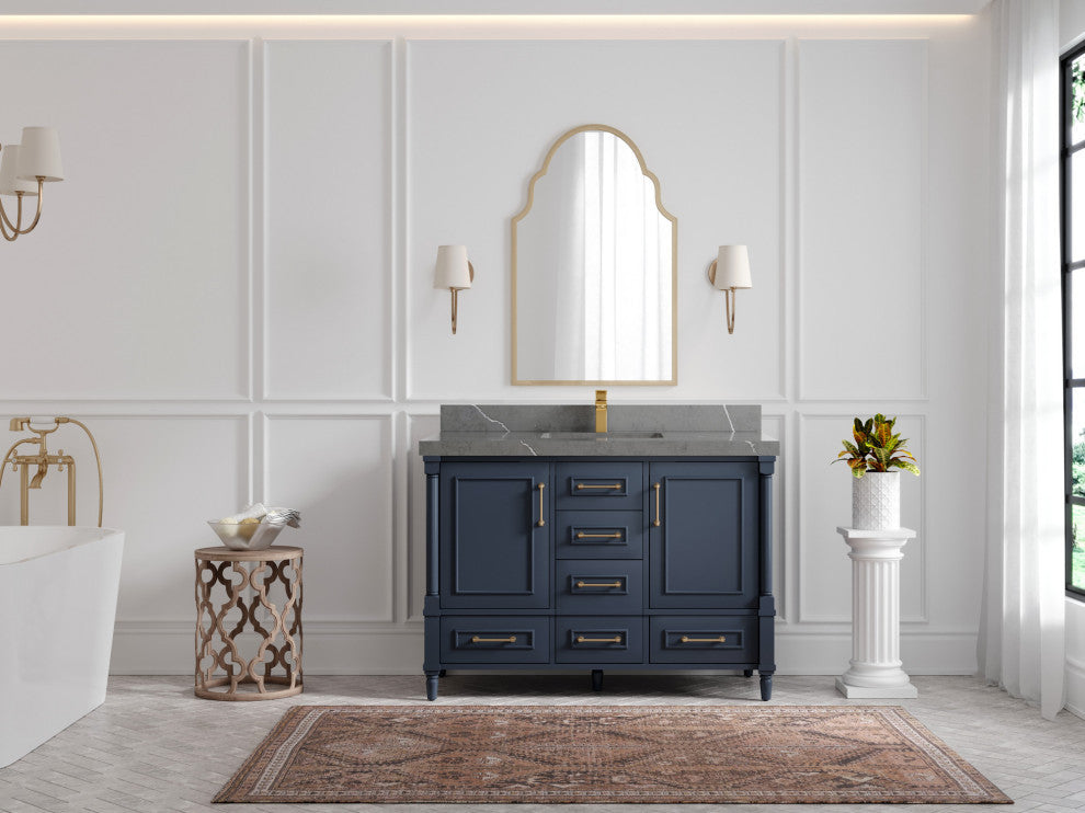 Aberdeen 48 Single Sink Bath Vanity in Hale Navy Blue  2" Piatra Gray