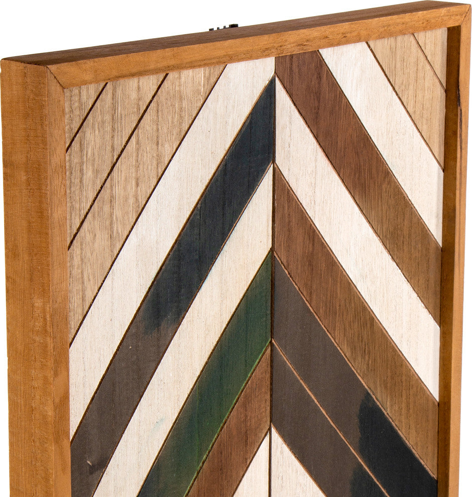 Geometric Distressed Wooden Wall Art, 16"x22", Brown, Beige