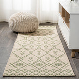 Boho Moroccan Indoor/Outdoor Area Rug, Beige/Green, 2'x10'