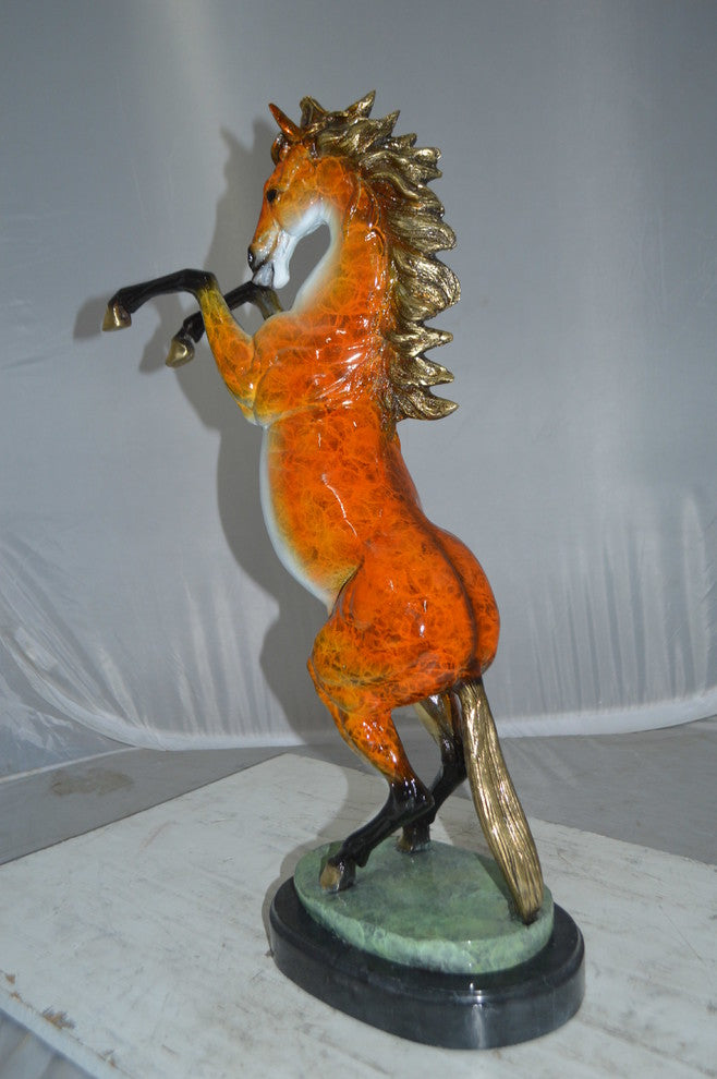 Horse on a Marble Base Bronze Statue - Size: 20"L x 8"W x 27"H.