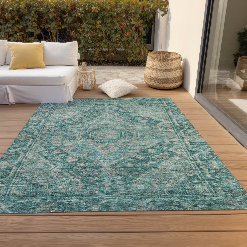 Machine Washable Indoor/Outdoor Chantille ACN1761 Teal 5' x 7'6" Rug