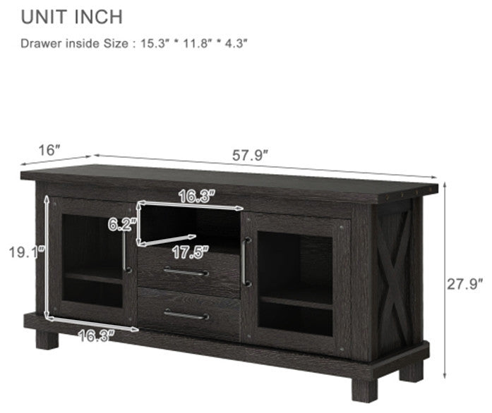 Vintage Particleboard TV Stand with Two Drawers and Open Style Shelves