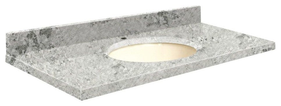 Quartz 31"x22" Vanity Top, Single Faucet Hole, Winter Wonder, Biscuit Bowl