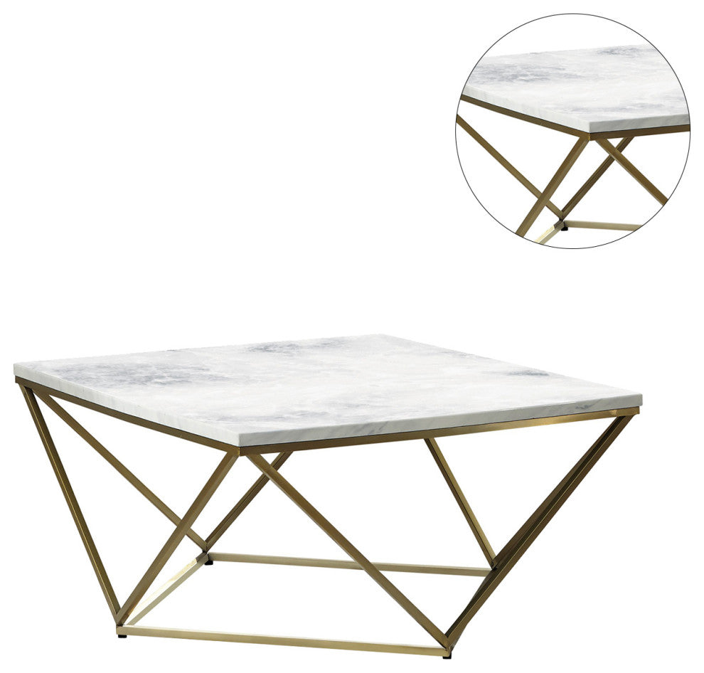 Square Marble Top Coffee Table, White