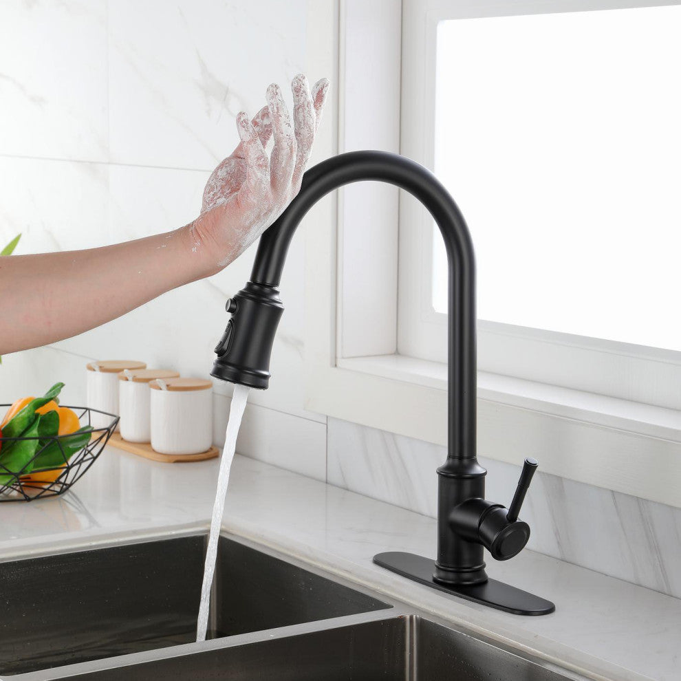 Touch Kitchen Sink Faucet With Pull Down Sprayer, Single-Handle, Matte Black