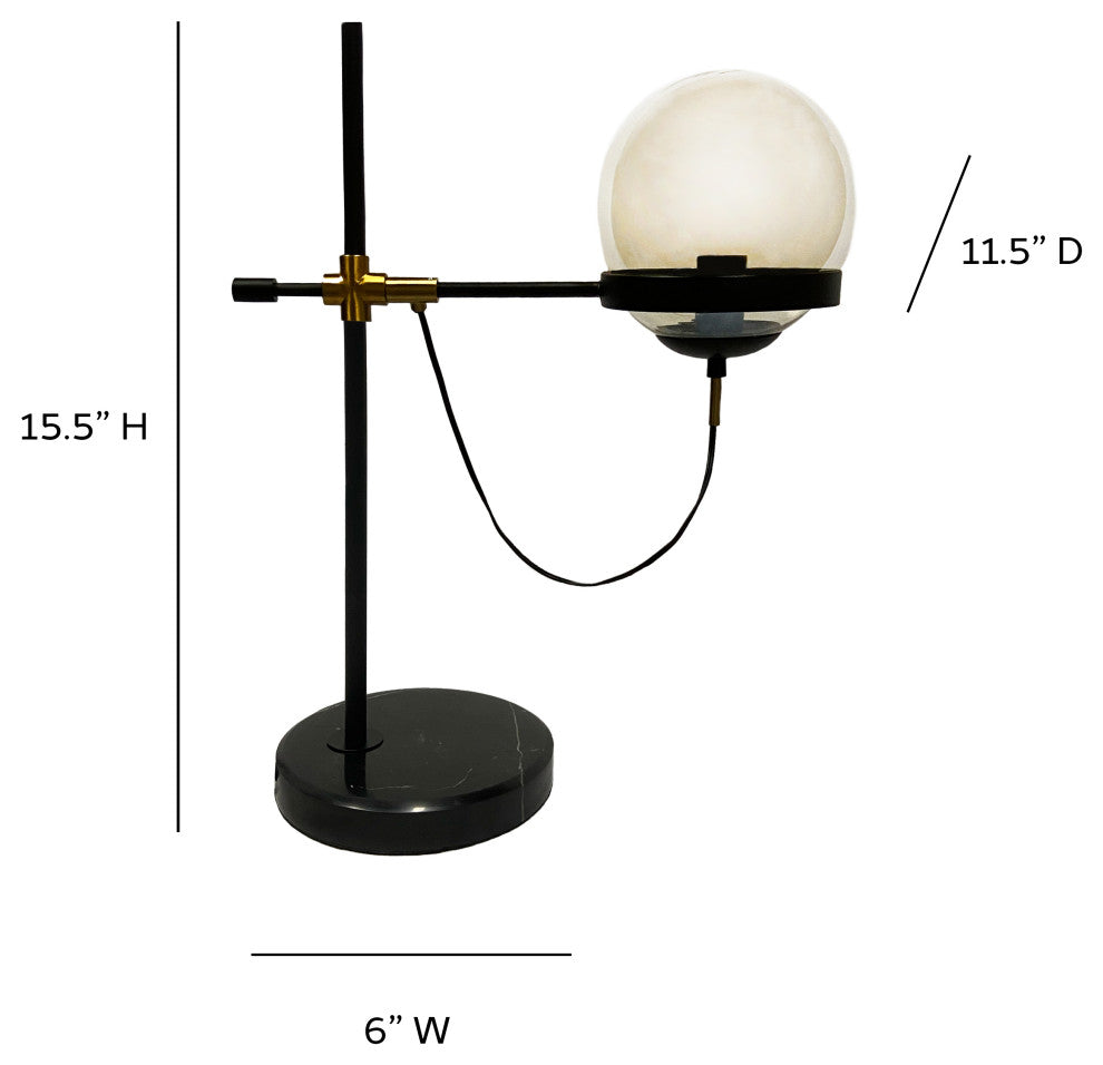 Colby Glass Globe Table Lamp, Black With Cognac Glass