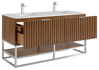 Terra Bathroom Vanity, Walnut/Brushed Nickel, 60", Marble Top