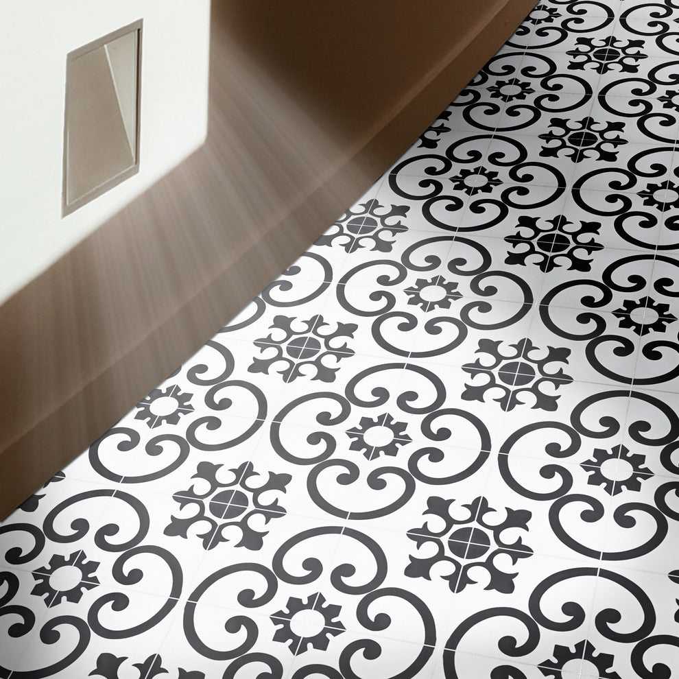 8"x8" Orika Handmade Cement Tile, White/Black, Set of 12
