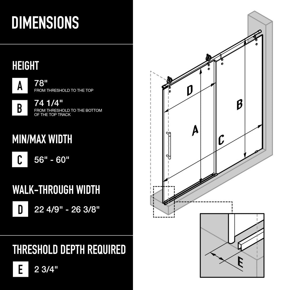 VIGO Hamilton Frameless Sliding, Matte Brushed Gold, Shower Door, 56" to 60" W X 78" H, Clear Glass