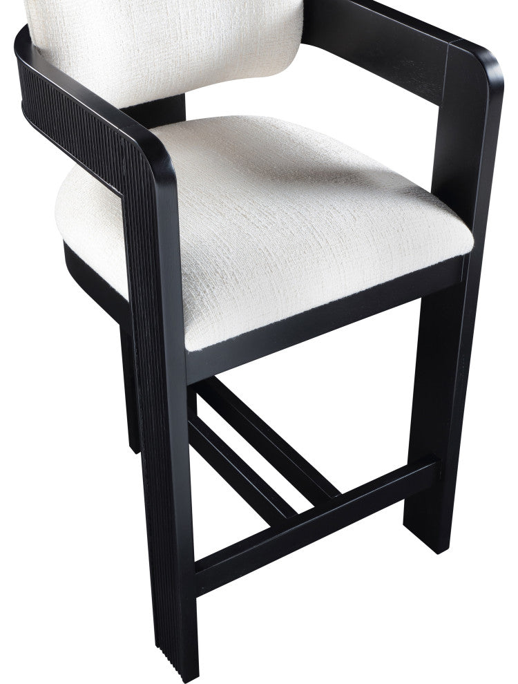 Sacha Upholstered Bar and Counter Stool, Cream, Linen Textured Fabric, Black
