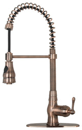 Copper Pre-Rinse Spring Kitchen Faucet with Pull Down Sprayer, Antique Copper