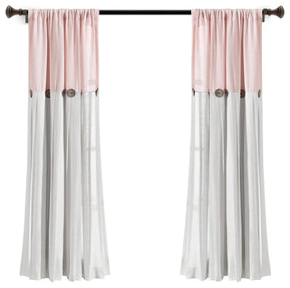 Linen Button Single Window Panel, Blush/White, 63"x40"