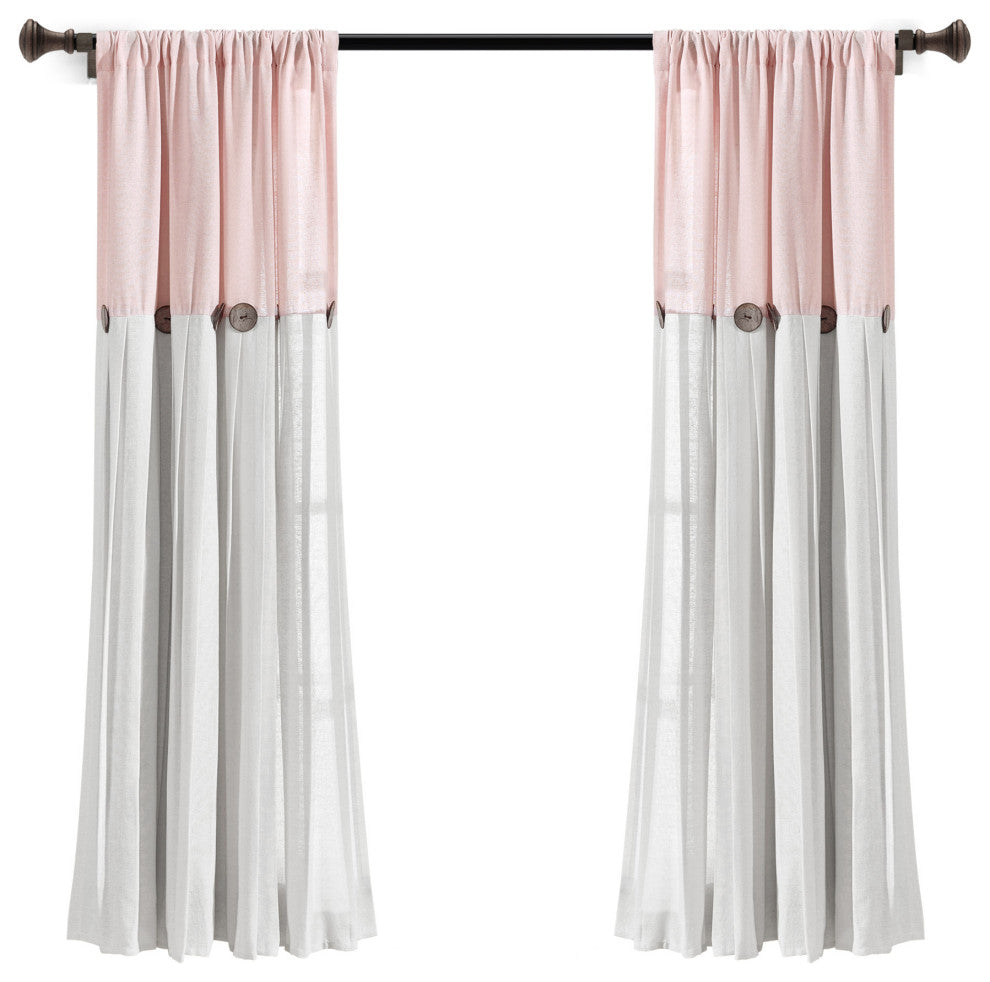Linen Button Single Window Panel, Blush/White, 63"x40"