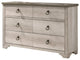 Benzara BM215299 6 Drawer Wooden Dresser With Metal Ring Pulls, Weathered Brown