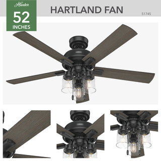Hunter 52" Hartland Matte Black Ceiling Fan, LED Light Kit, Pull Chain