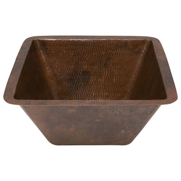 15" Square Hammered Copper Bar/Prep Sink, 2" Drain Opening, Drain & Accessories