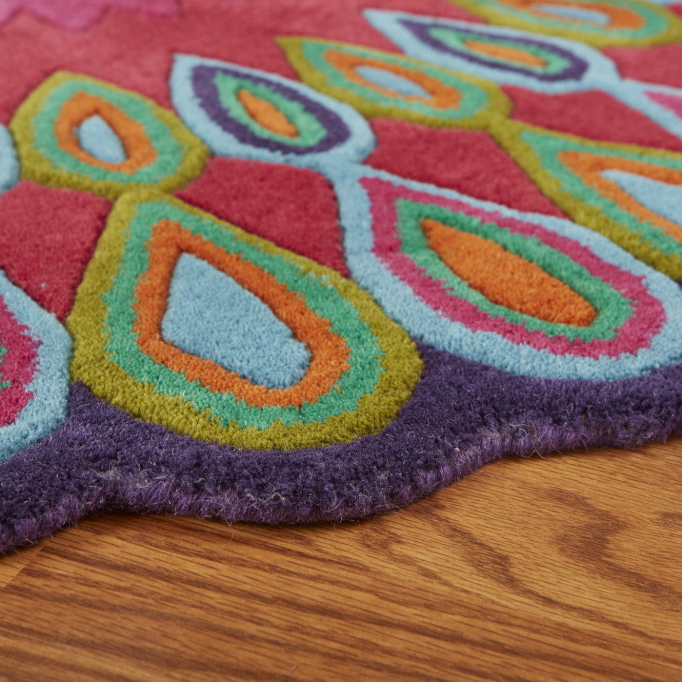 8" Round Pink Floral Edged Area Rug