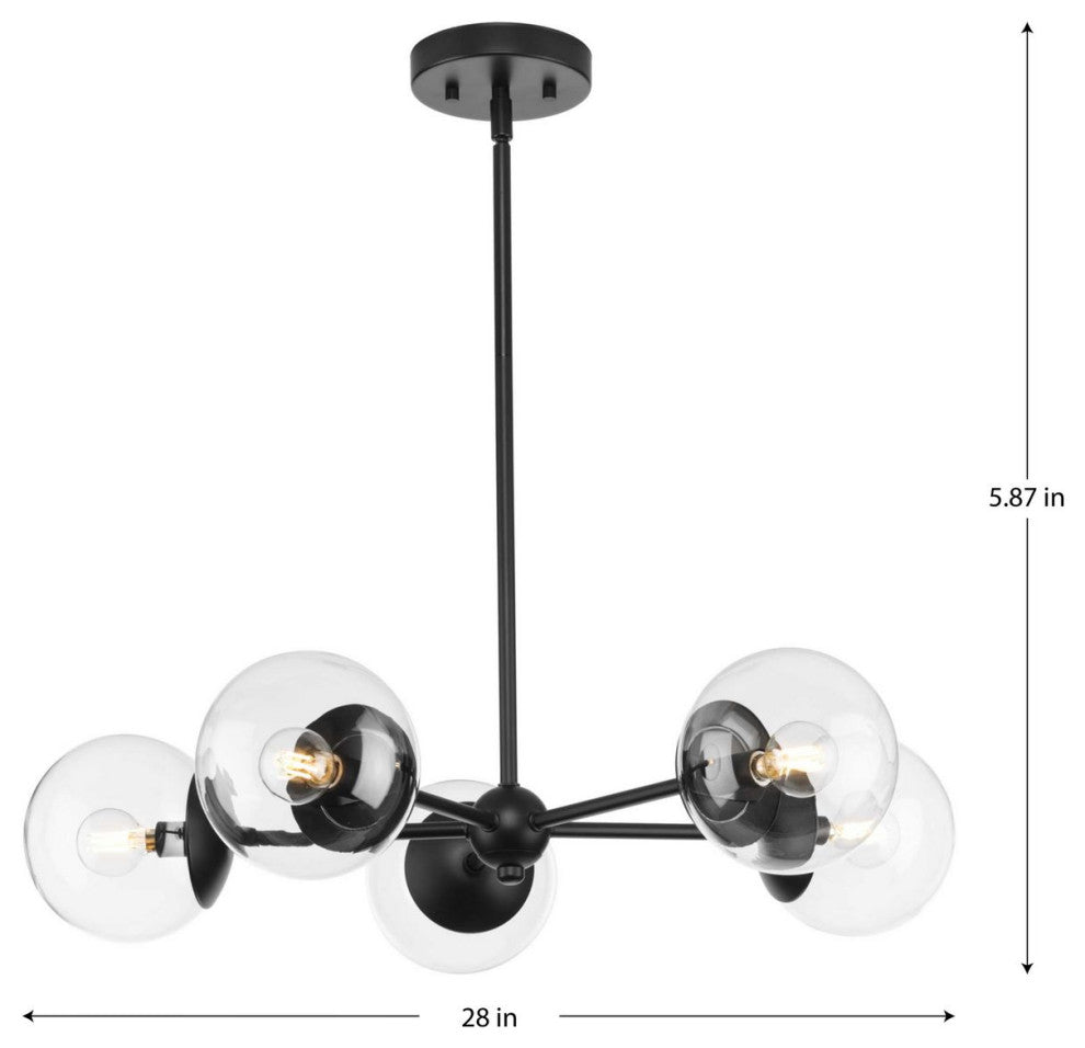 Atwell Collection Five-Light Matte Black Mid-Century Modern Chandelier