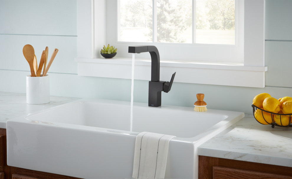 Mid-Town Single Handle Pull-Out Kitchen Faucet w/ SnapBack Retraction, Satin Black