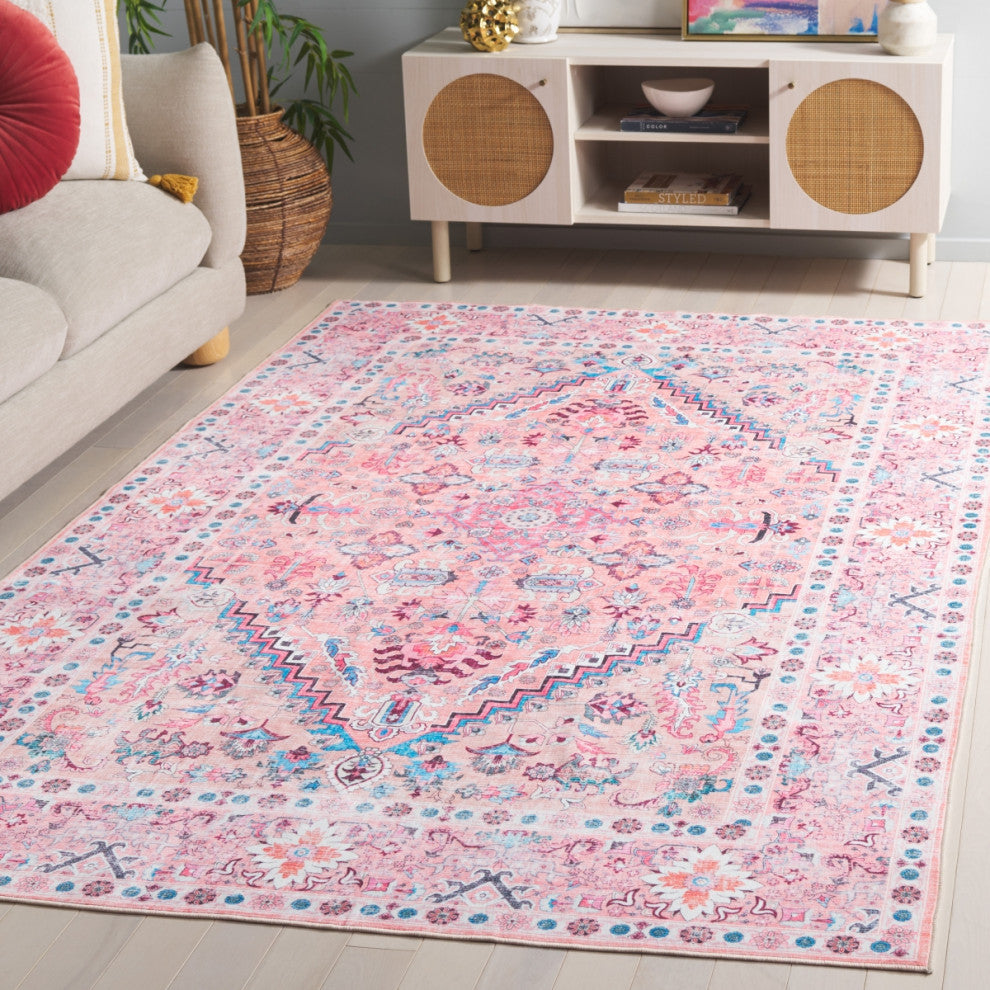 Safavieh Arizona Machine-Washable Collection ARZ315 Rug, Beige/Pink, 6'x9'