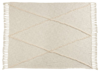 Bohemian Basics Decorative Diamond Tufted Cotton Throw Blanket, Birch/Cream