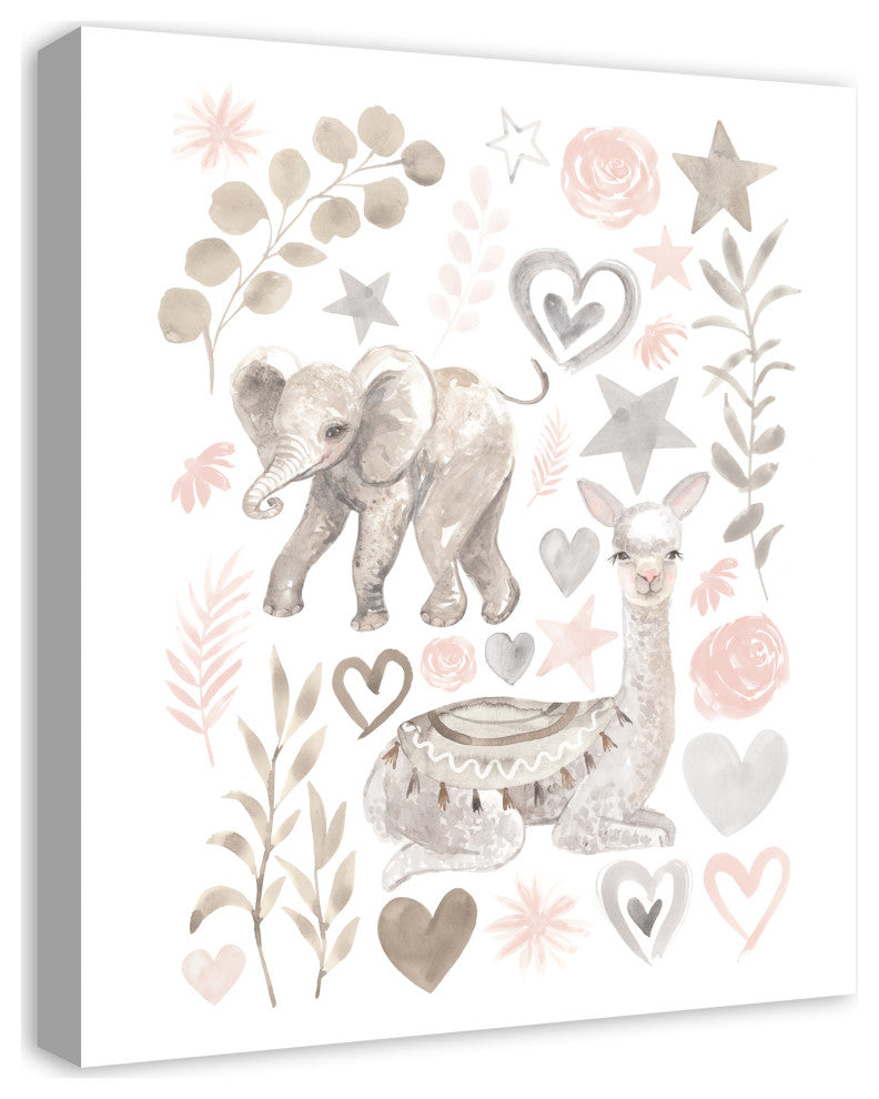 Llama And Elephant Friends 20 x 24 Canvas Wall Art