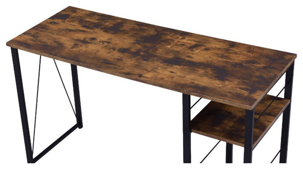 2 Tier Shelf Writing Desk, Weathered Oak and Black