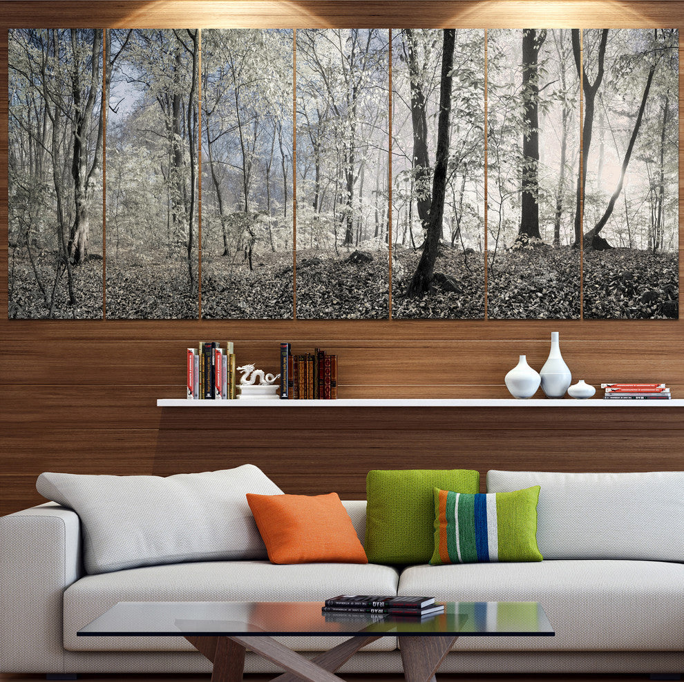Dark Morning in Forest Panorama, Landscape Canvas Art Print, 83"x32", 7 Panels