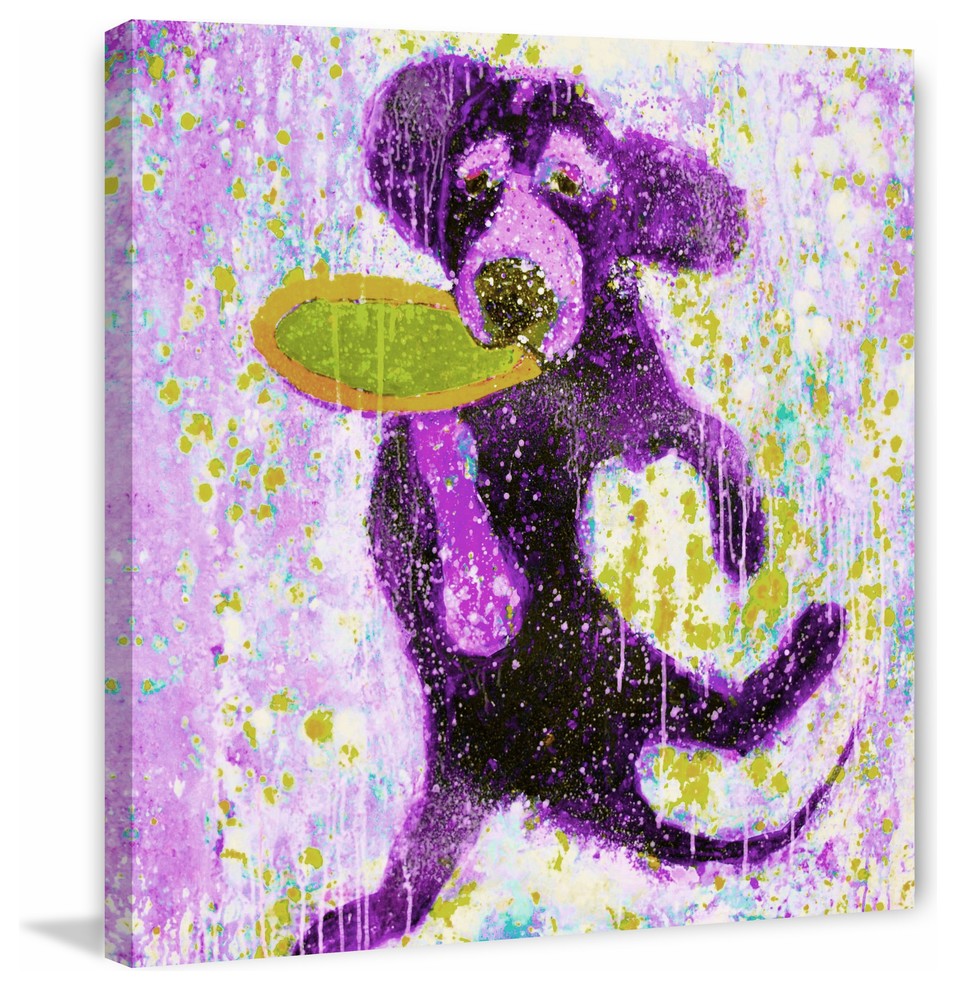 "Purple Frisbee" Painting Print on Wrapped Canvas, 18"x18"