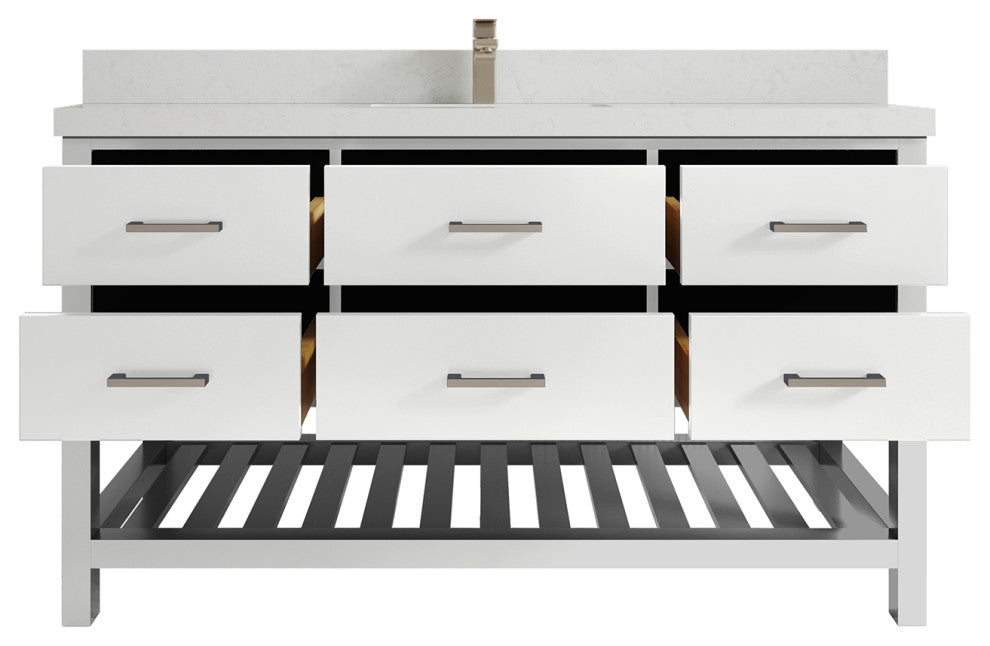 Parker 60 Single Sink Bathroom Vanity in White 2" Carrara Quartz