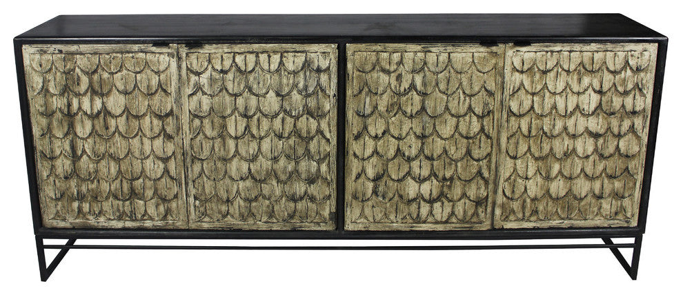 Redondo Ezra 4-Door Solid Wood Sideboard in 2-Tone Brown Finish