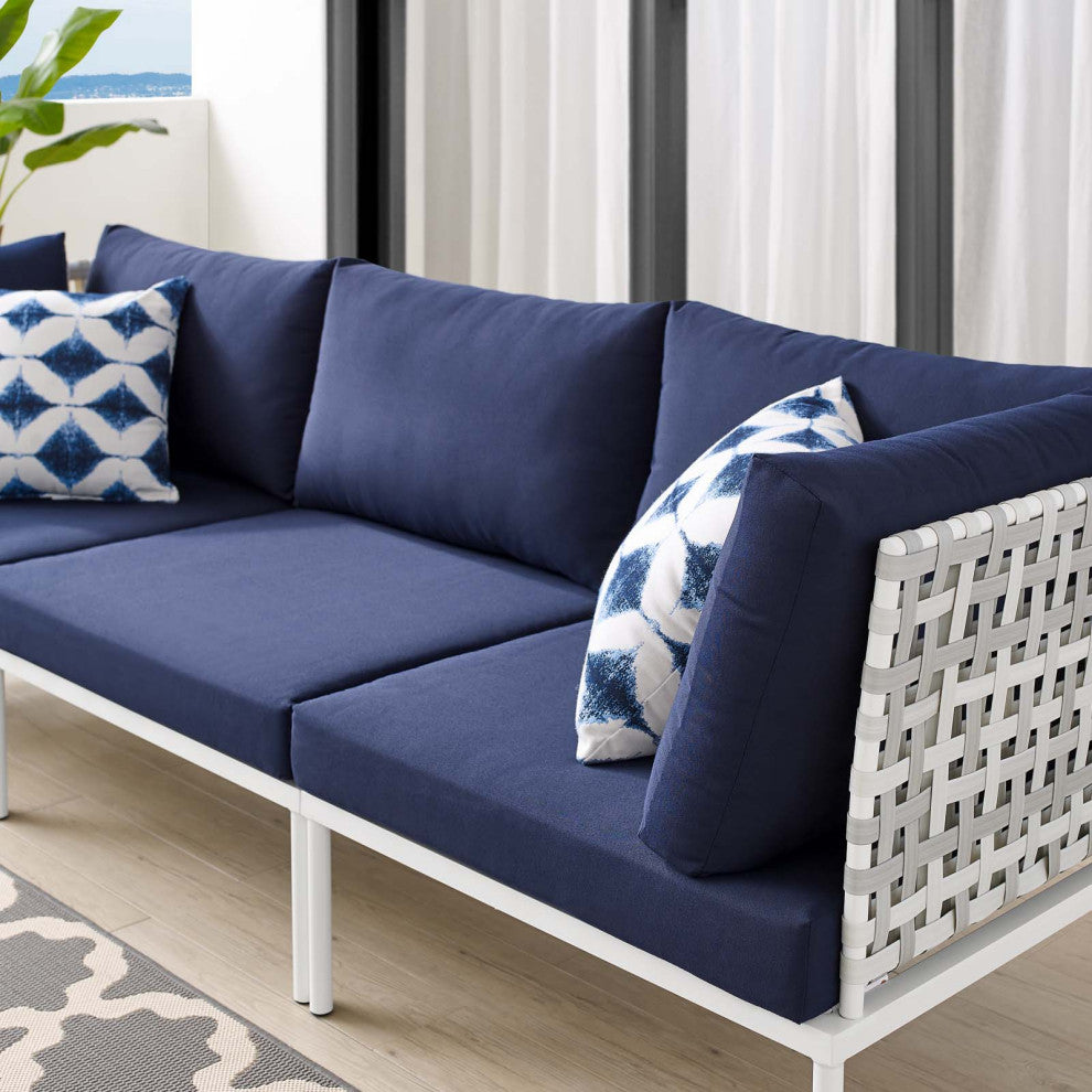 Lounge Sofa, Sunbrella, Aluminum, Metal, Blue Navy, Modern, Outdoor Patio Cafe