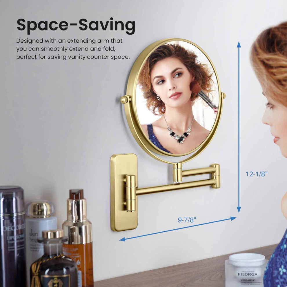 Circular Magnifying Makeup/shaving Mirror, Brushed Gold
