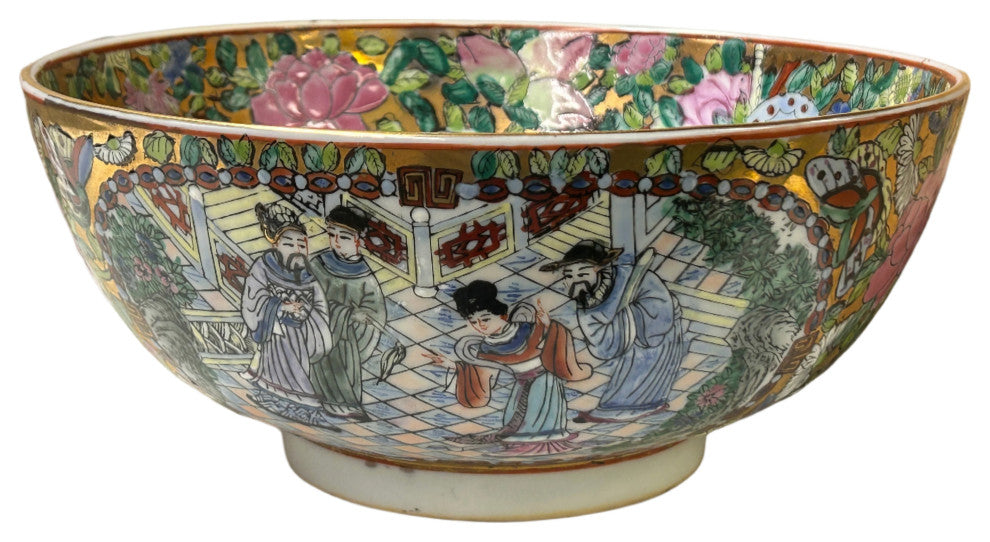 Chinese Vintage Famille Rose People Scenery Porcelain Art Bowl Hws4399