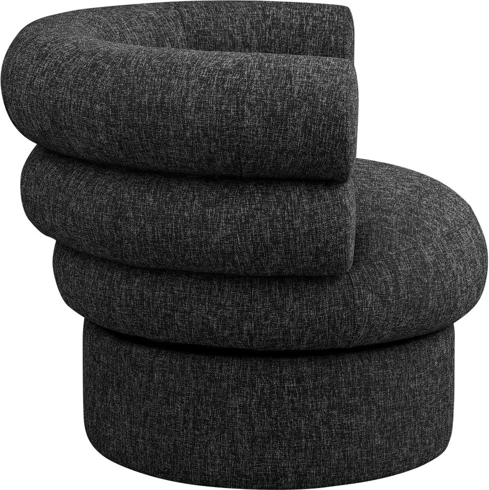 Valentina Linen Textured Fabric Upholstered Accent Swivel Chair, Black
