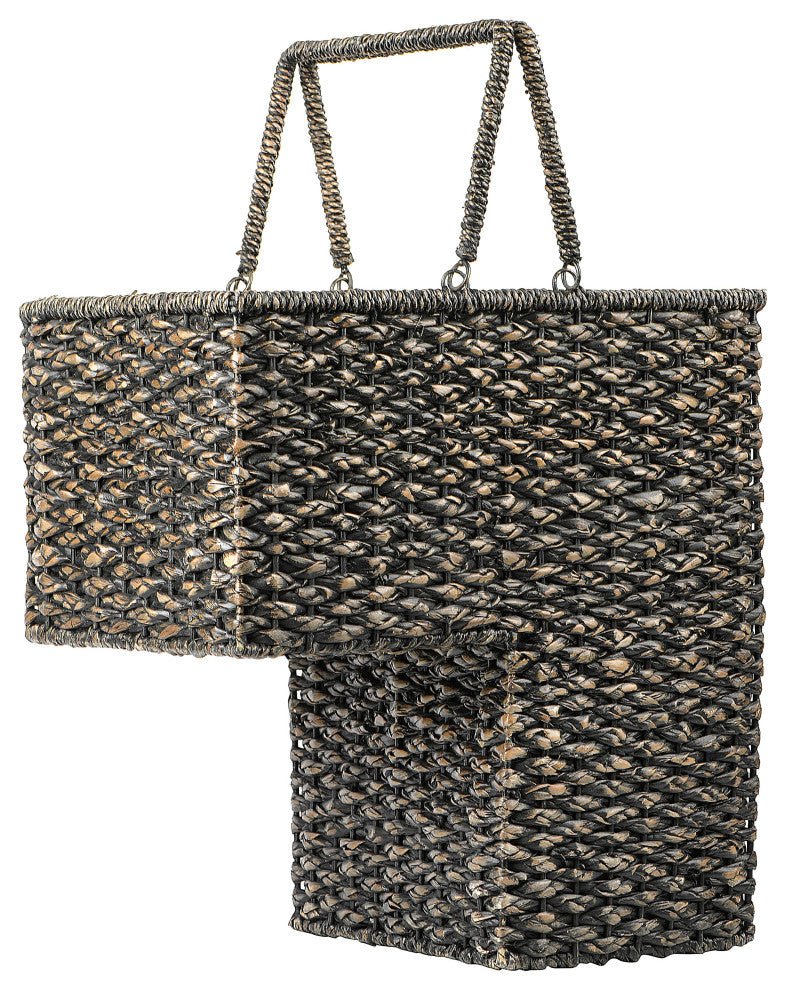 Woven/Bangkuan Stair Basket With Handles, Black