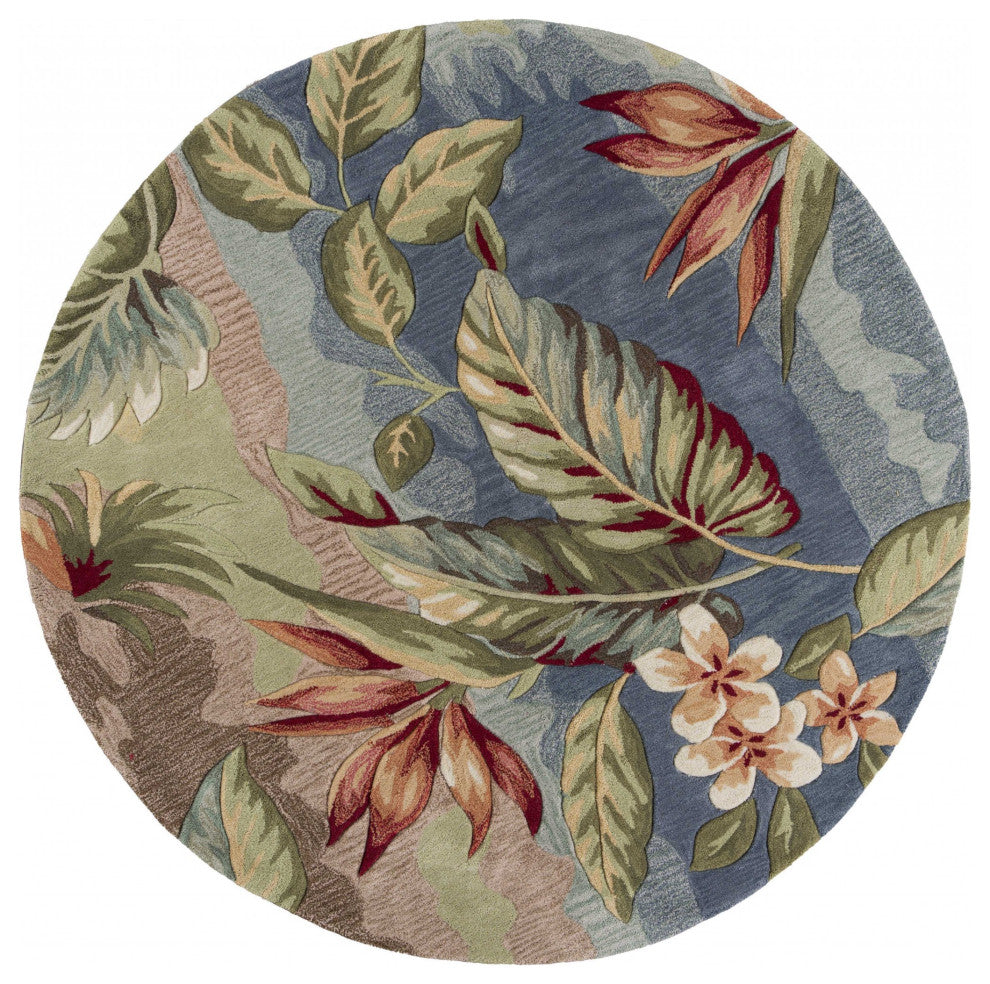 HomeRoots 5' Round Polyester Blue or Sage Area Rug