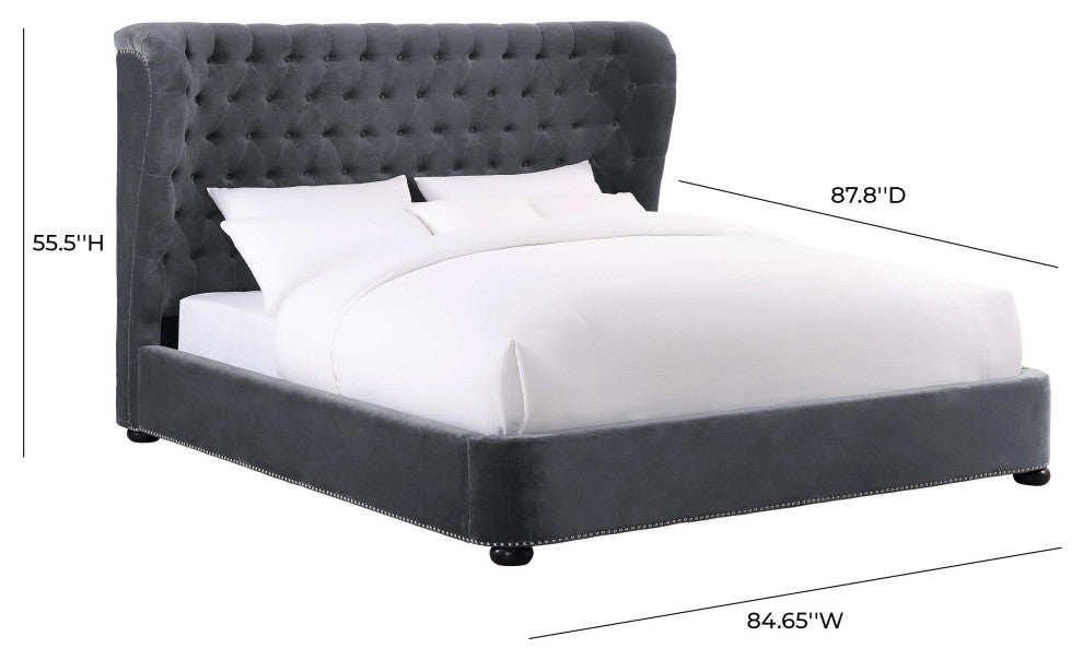 Finley Gray Velvet Bed, King Size